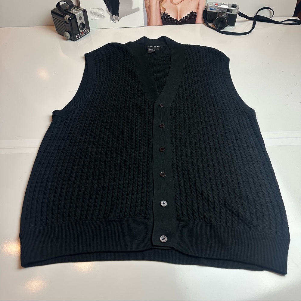 Tulliano Black Silk Sleeveless Cardigan Vest XXL Minimalist Y2K